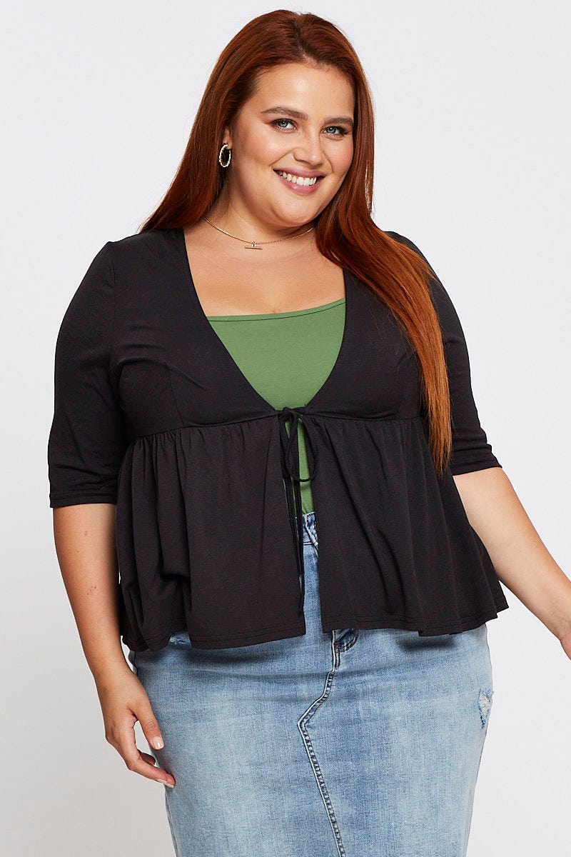 Black Tie Up Cardigan Short Sleeve Jersey - Image 3