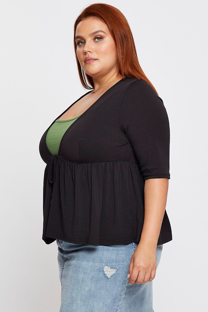 Black Tie Up Cardigan Short Sleeve Jersey - Image 4