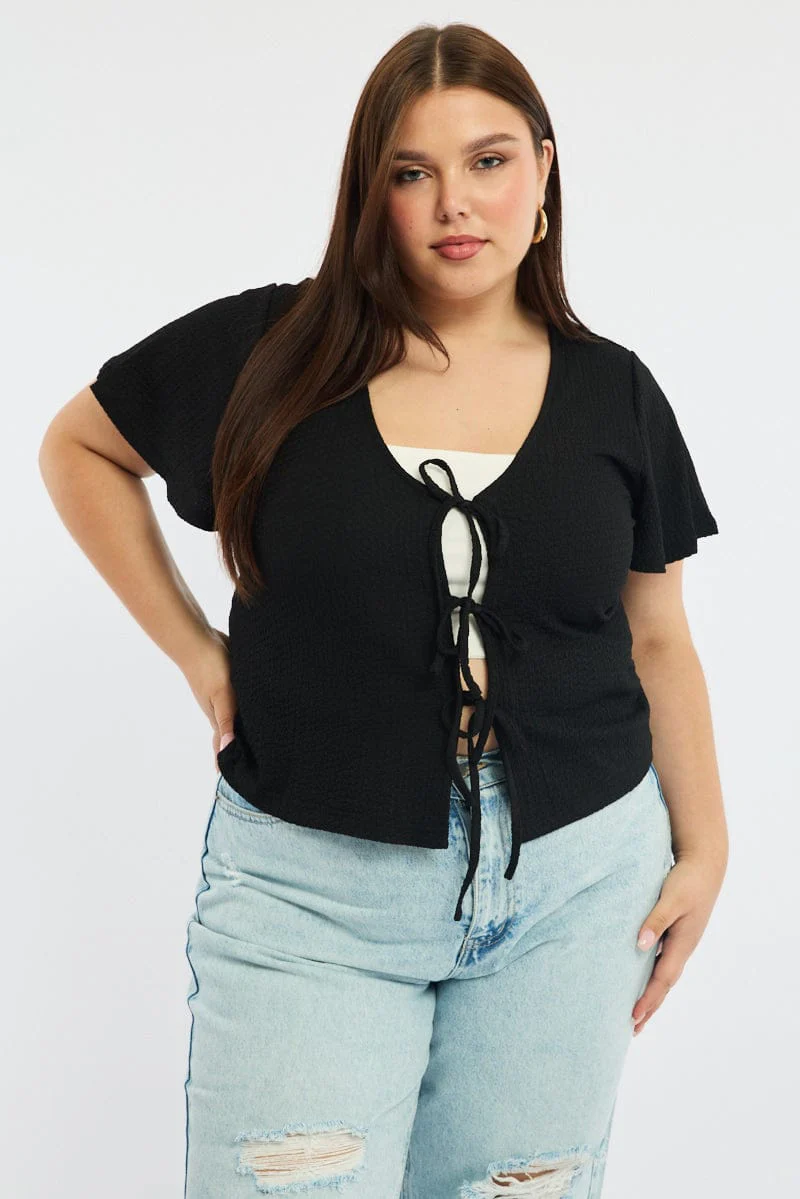 Black Tie Up Top Short Sleeve