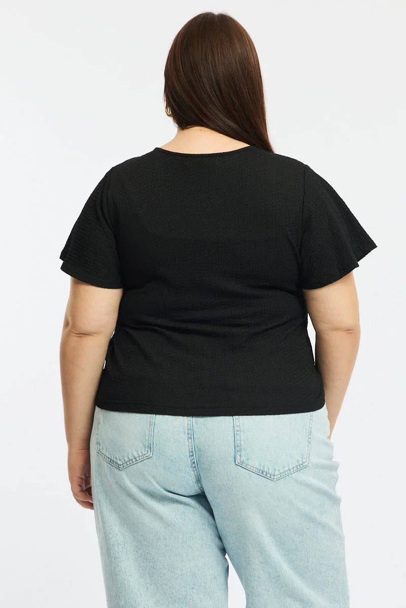 Black Tie Up Top Short Sleeve - Image 4