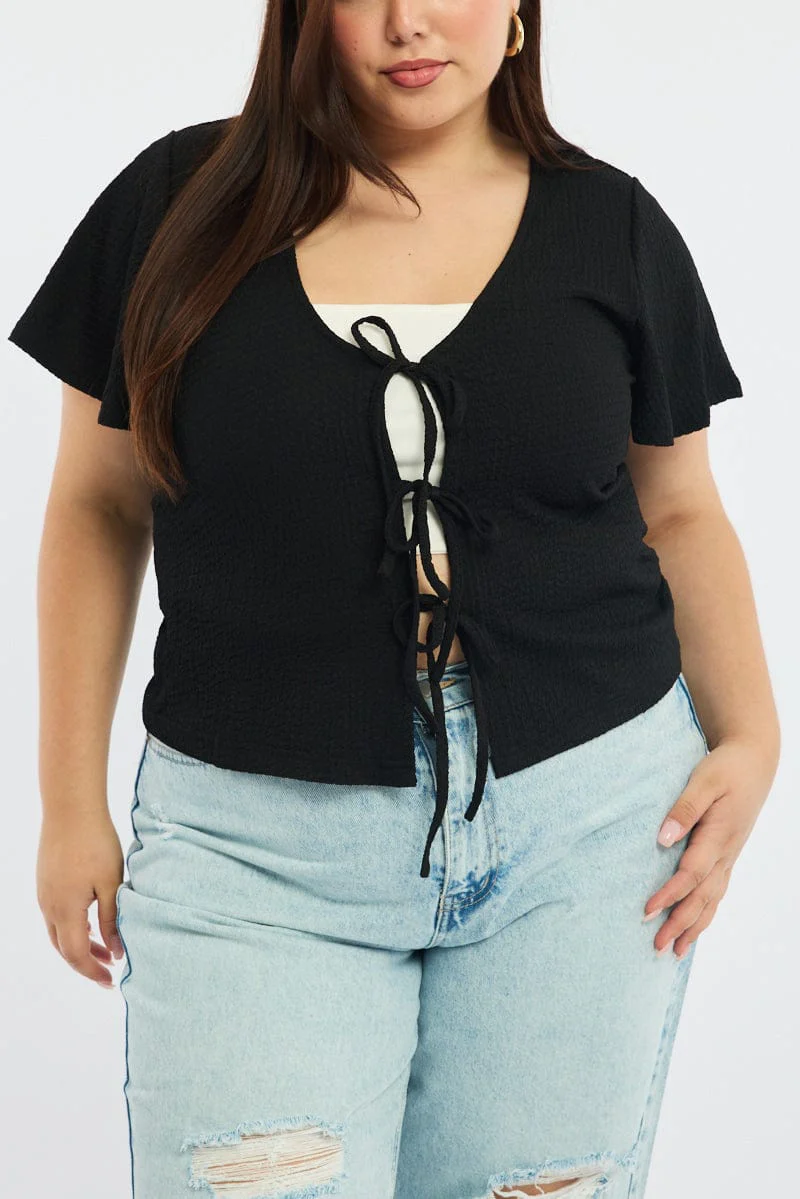 Black Tie Up Top Short Sleeve - Image 5