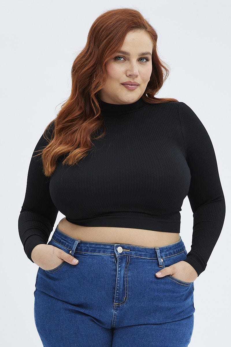 Black Top Long Sleeve High Neck Seamless - Image 3