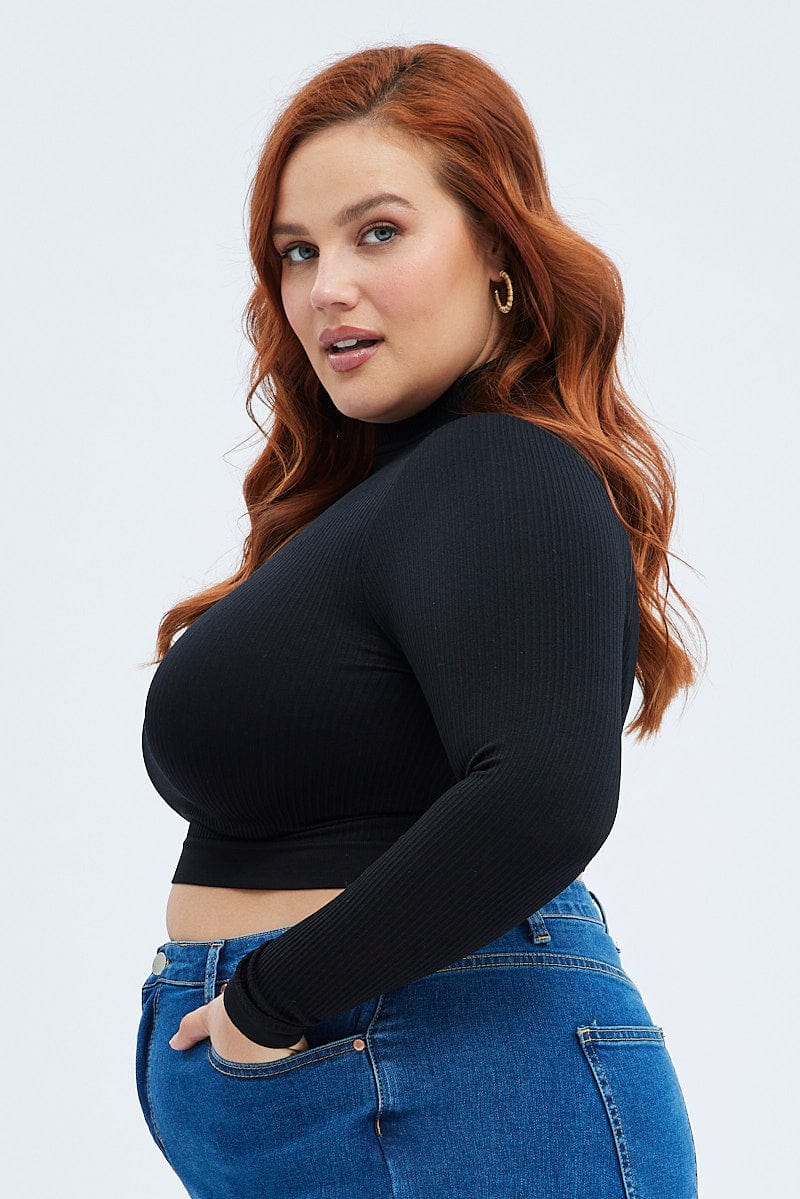 Black Top Long Sleeve High Neck Seamless - Image 4