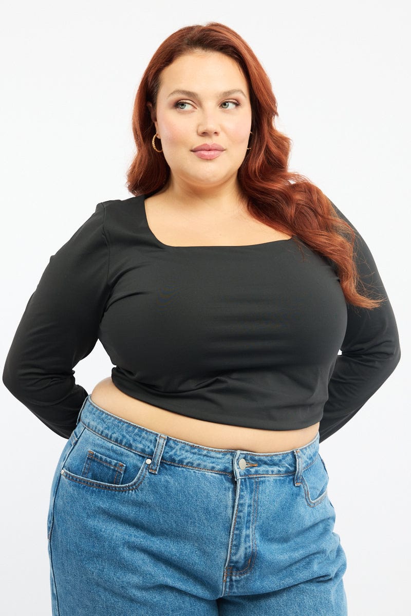 Black Top Long Sleeve Square Neck