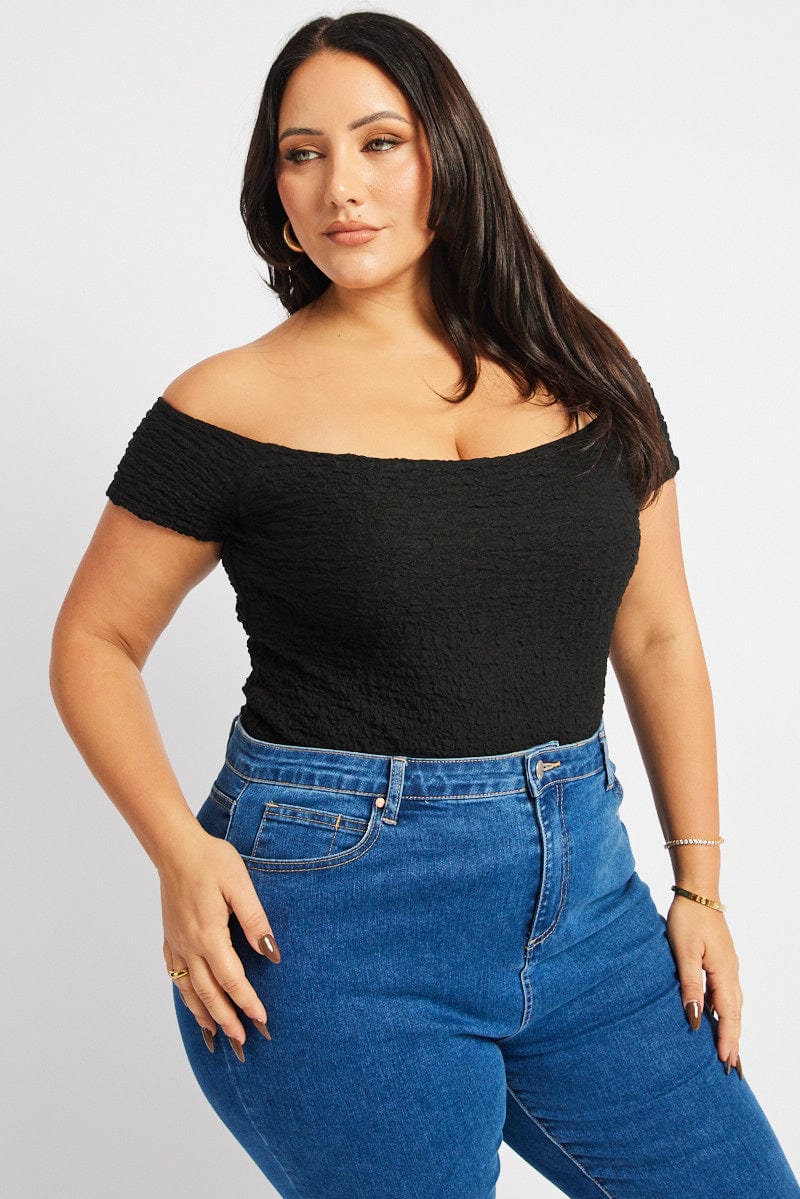 Black Top Off Shoulder Textured - Image 3