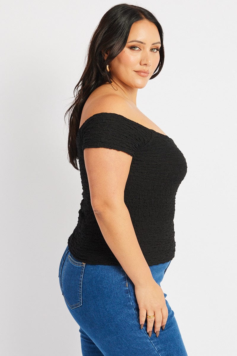 Black Top Off Shoulder Textured - Image 4