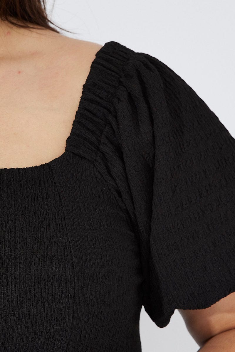Black Top Puff Sleeve Square Neck Textured - Image 6