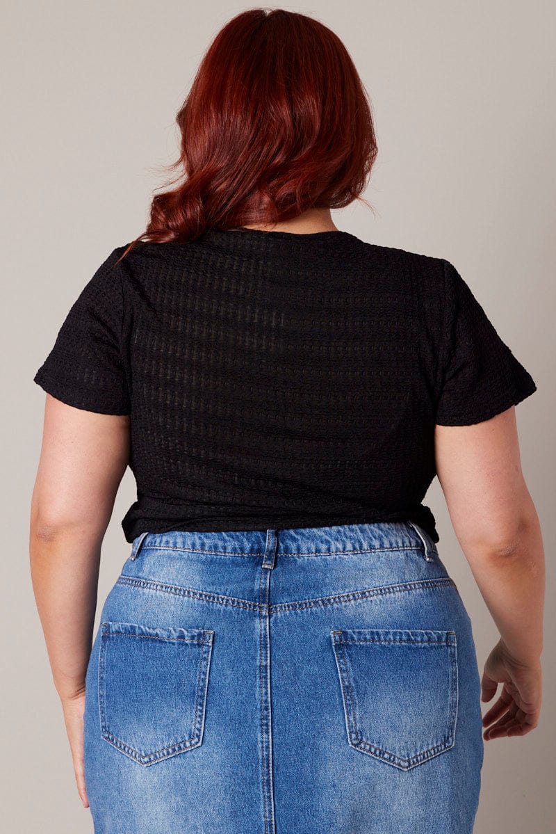 Black Top Short Sleeve Crew Neck Textured - Image 5