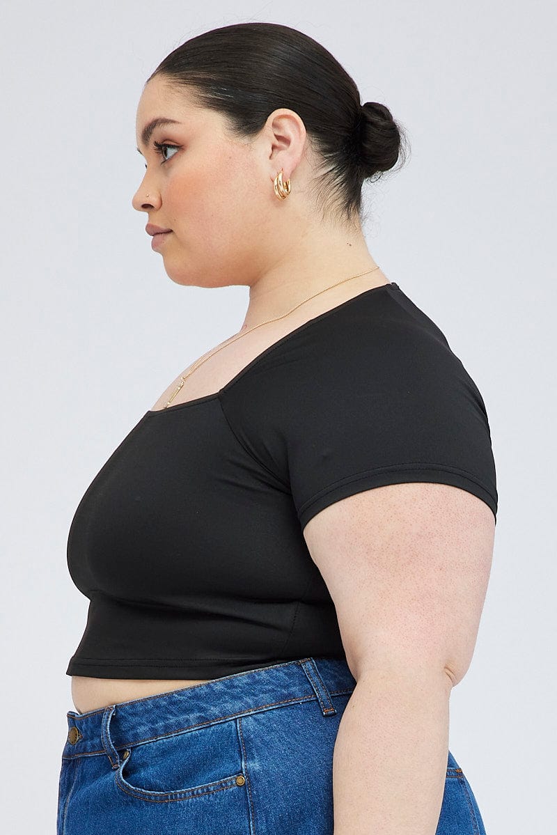 Black Top Short Sleeve Square Neck Cropped - Image 4