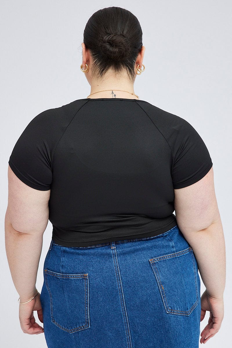 Black Top Short Sleeve Square Neck Cropped - Image 5