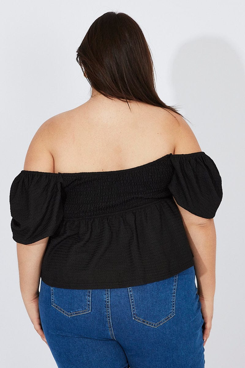 Black Top Short Sleeve Sweetheart Neckline Textured - Image 5