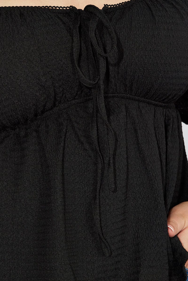 Black Top Short Sleeve Sweetheart Neckline Textured - Image 6