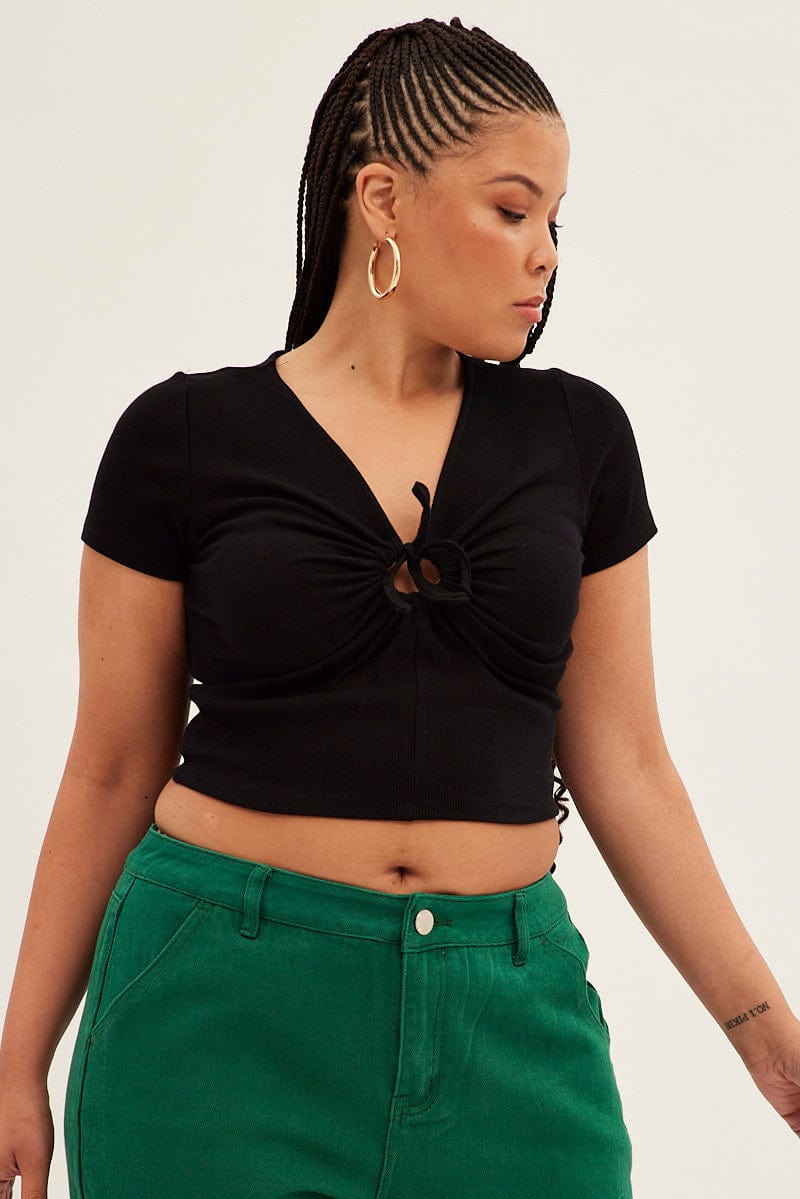 Black Top Short Sleeve V-neck