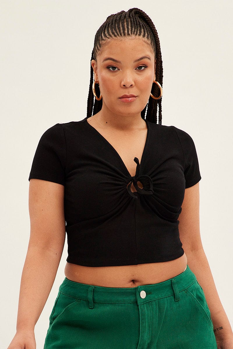 Black Top Short Sleeve V-neck - Image 3