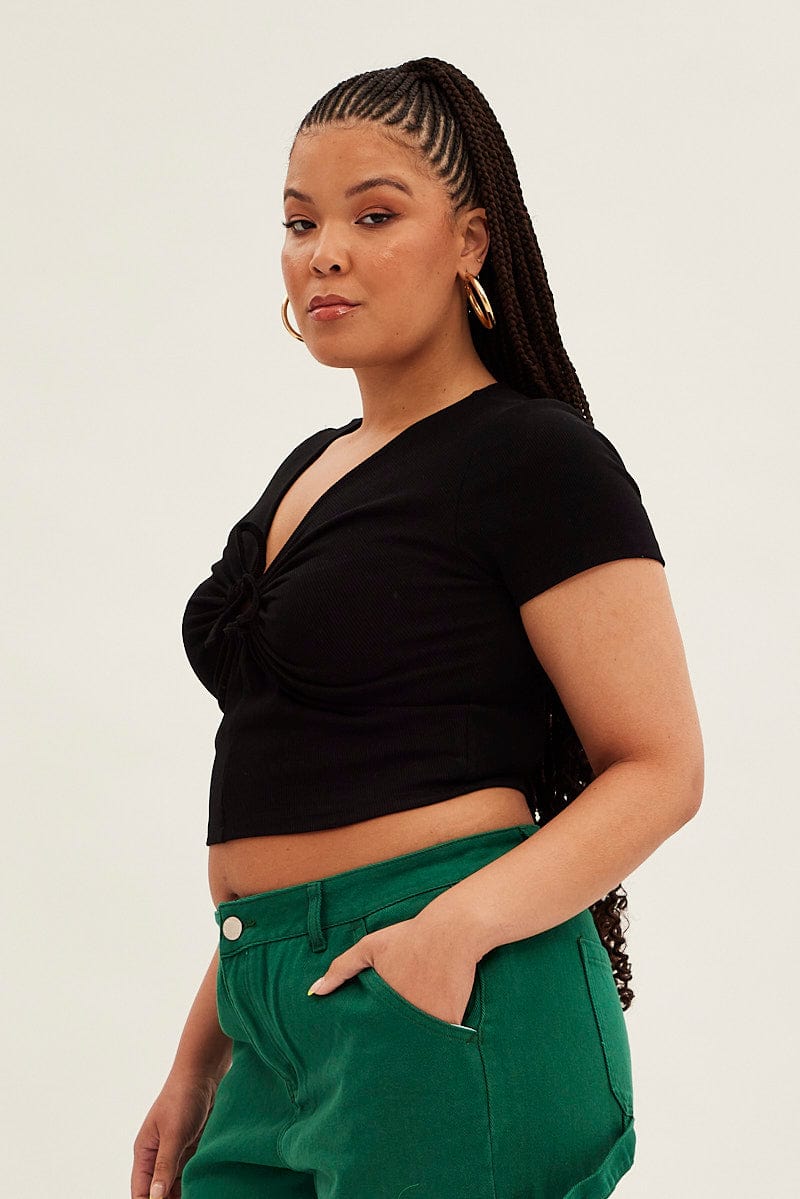 Black Top Short Sleeve V-neck - Image 4