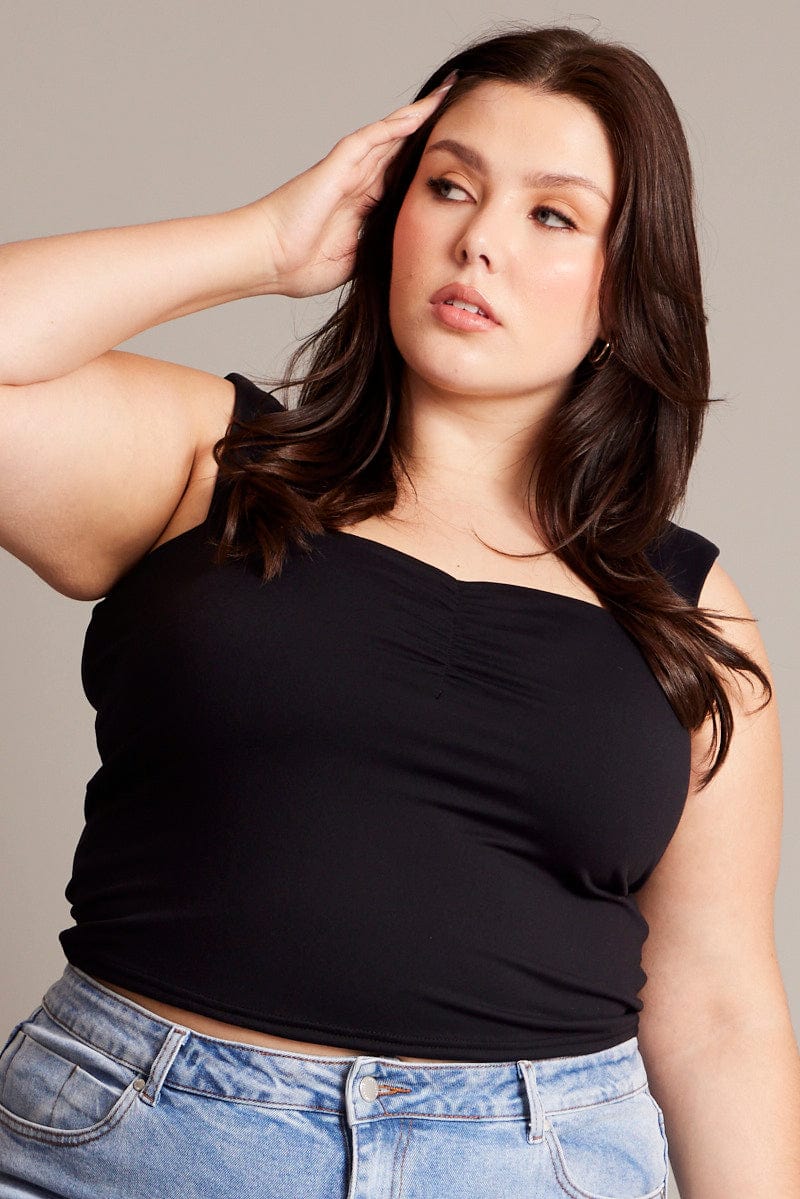 Black Top Sleeveless Sweetheart Neck Supersoft - Image 2
