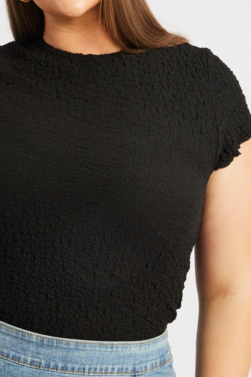 Black Top Textured Short Sleeve Crew Neck - Image 6
