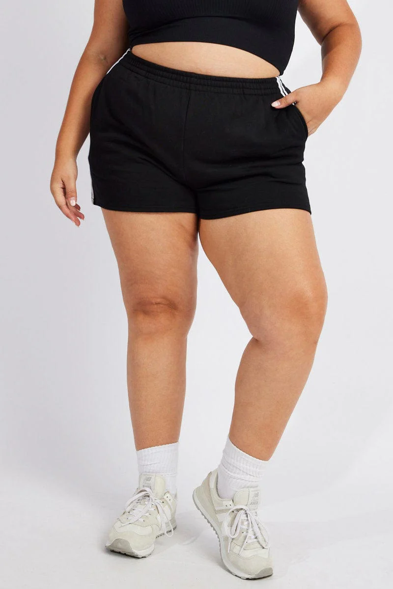 Black Track Shorts High Rise Elastic Waist