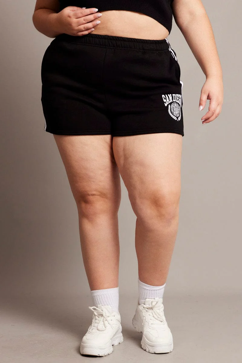 Black Track Shorts High Rise Elastic Waist - Image 3