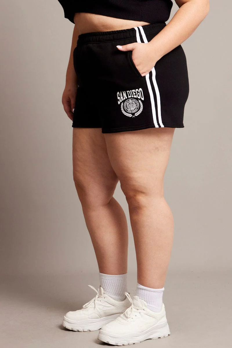 Black Track Shorts High Rise Elastic Waist - Image 4