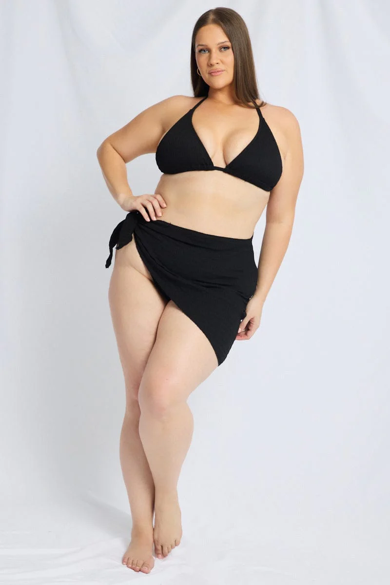 Black Triangle Bikini Set With Sarong - Image 2
