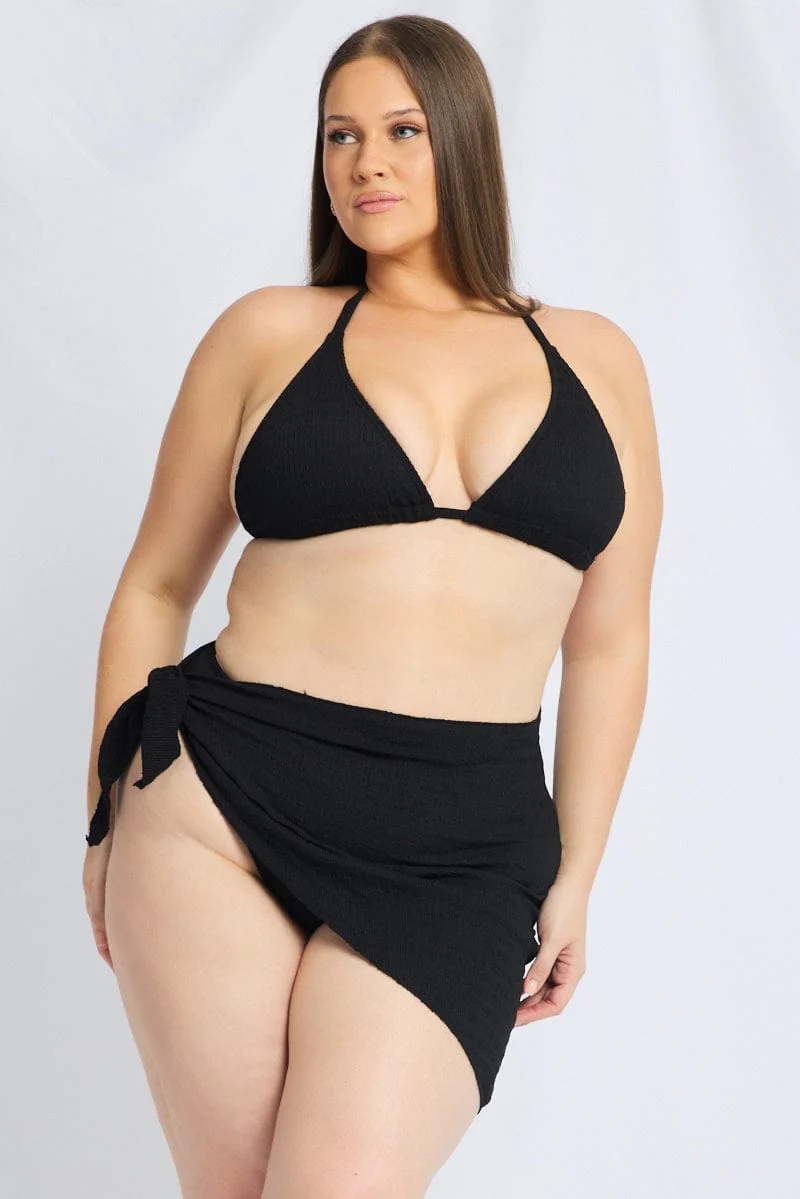 Black Triangle Bikini Set With Sarong - Image 5