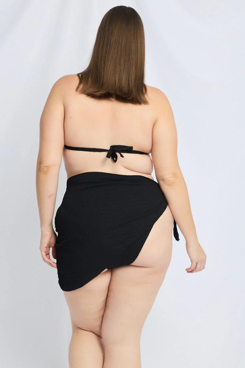 Black Triangle Bikini Set With Sarong - Image 6