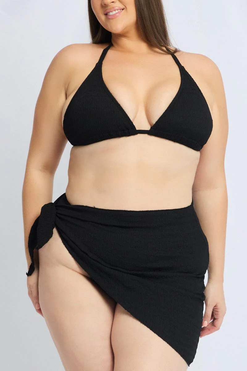 Black Triangle Bikini Set With Sarong - Image 7