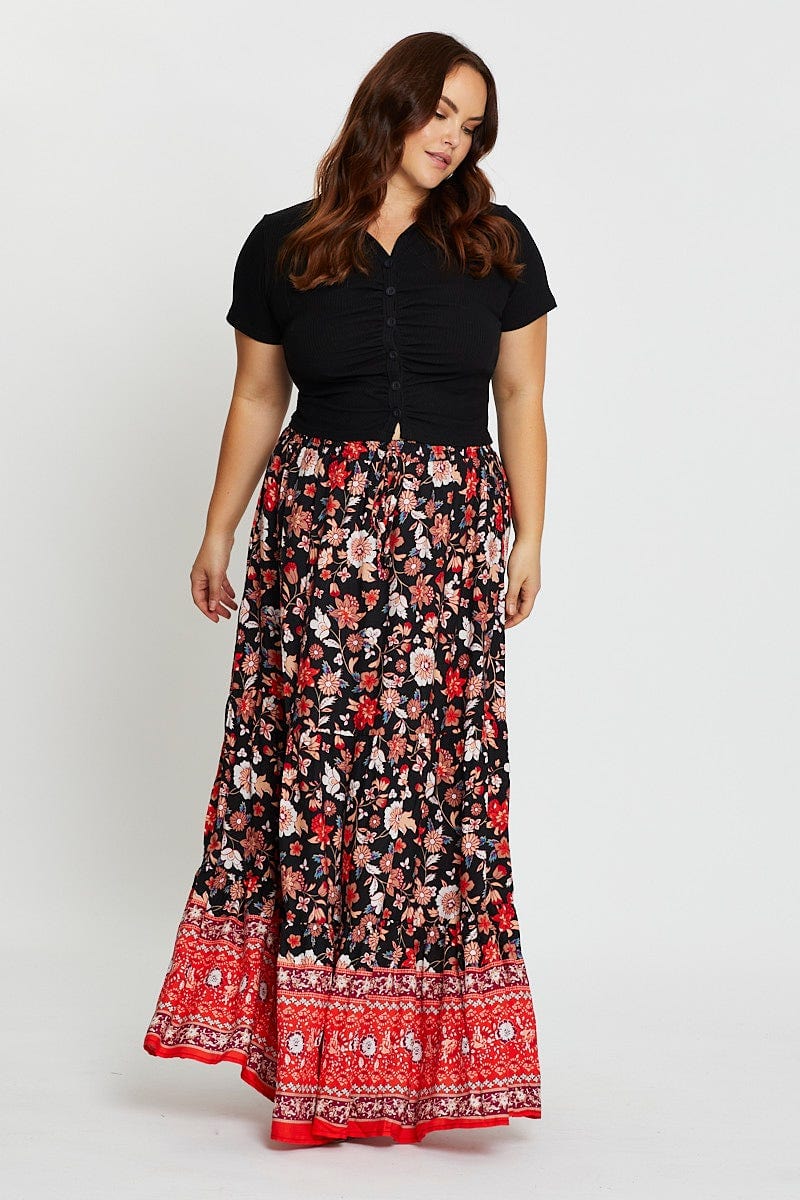 Black Up Top Gathered Front Short Sleeve Slinky Button - Image 2