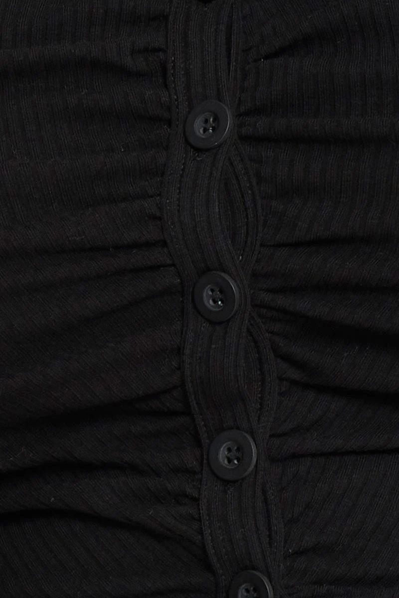 Black Up Top Gathered Front Short Sleeve Slinky Button - Image 6