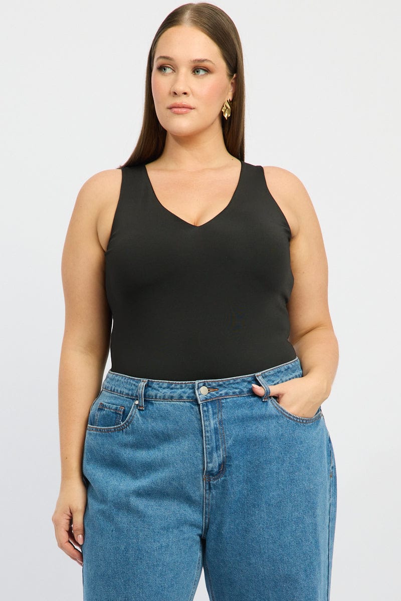 Black V-neck Sleeveless Bodysuit