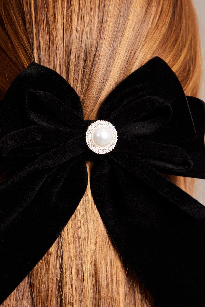 Black Velvet Bow Hair Clip - Image 2