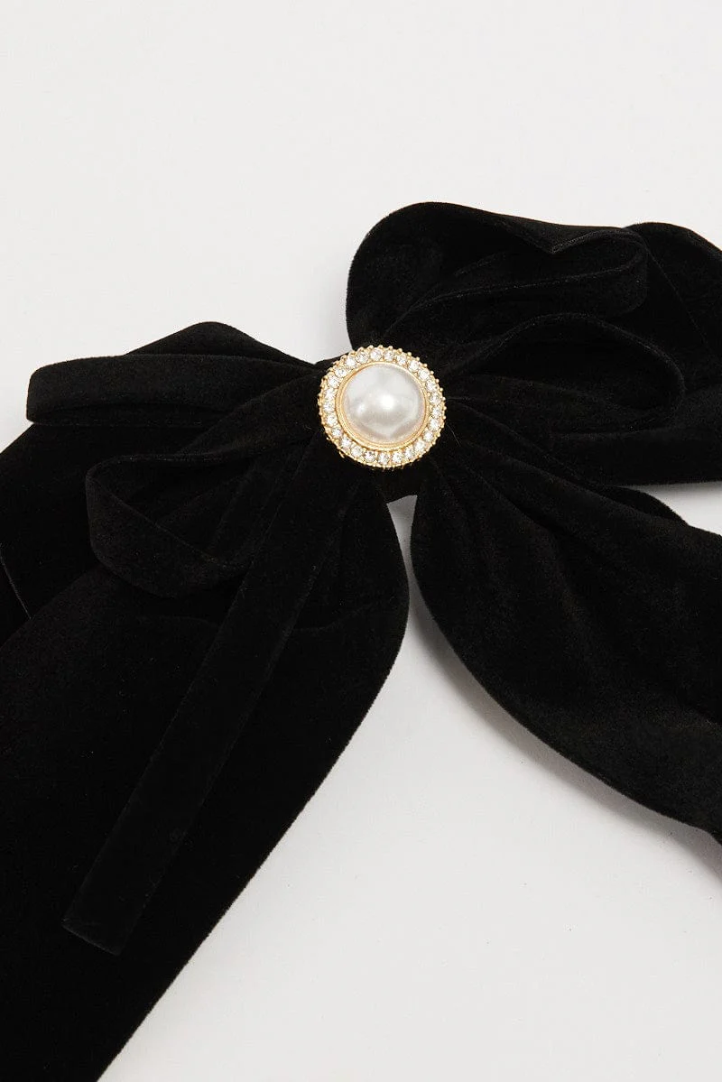 Black Velvet Bow Hair Clip - Image 5
