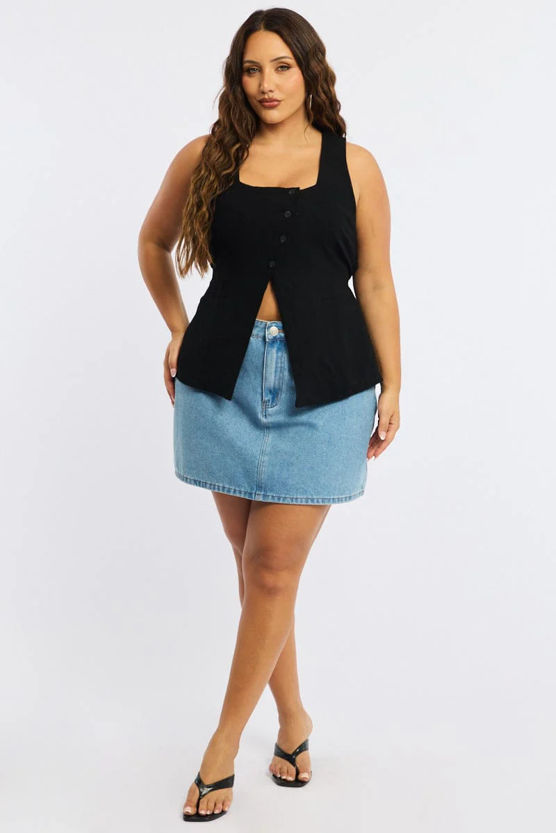 Black Waistcoat Linen Square Neck - Image 3