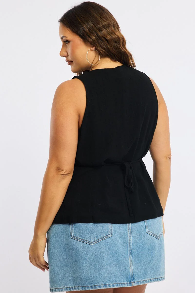 Black Waistcoat Linen Square Neck - Image 5
