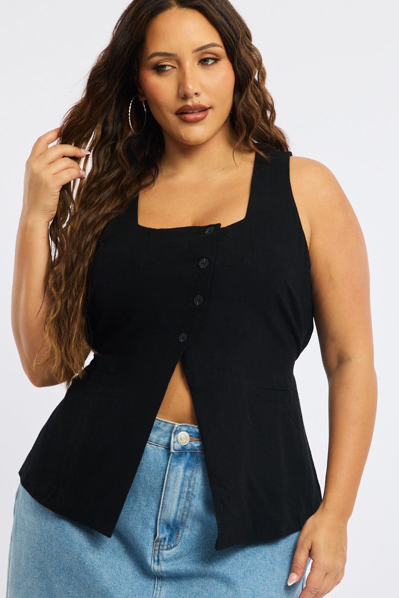 Black Waistcoat Linen Square Neck - Image 6