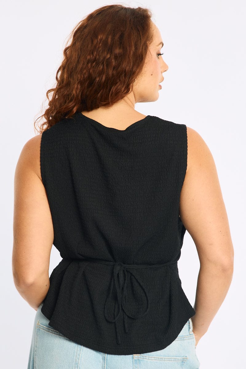 Black Waistcoat Sleeveless Textured - Image 4