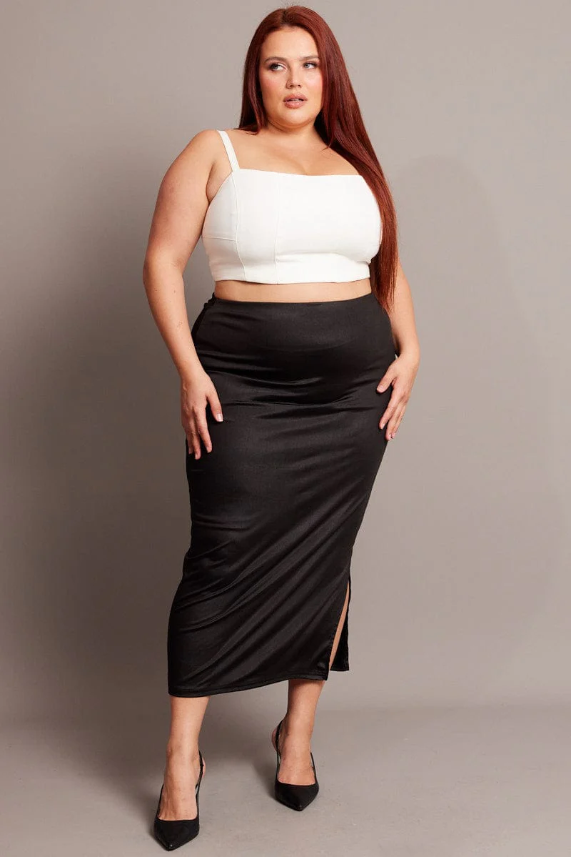 Black Wet Look Midi Skirt - Image 2