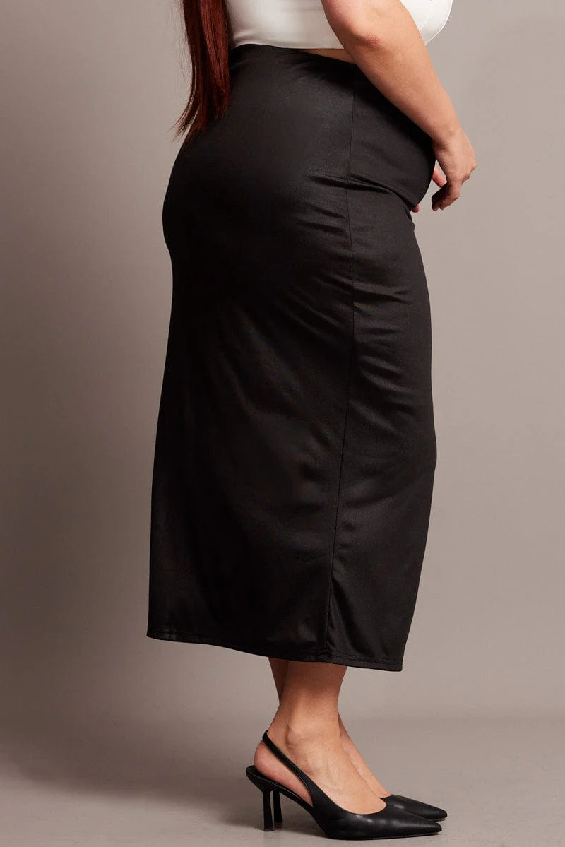 Black Wet Look Midi Skirt - Image 4
