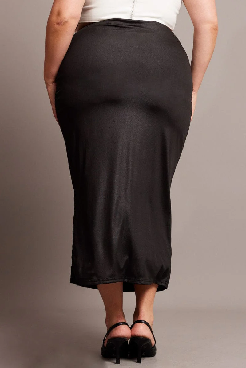 Black Wet Look Midi Skirt - Image 5