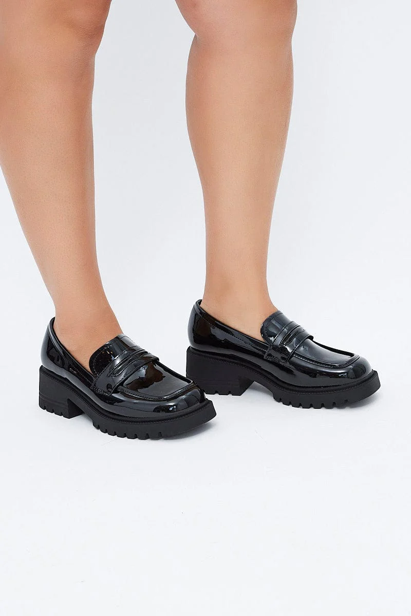 Black Wide Fit Chunky Sole Loafers - Image 2