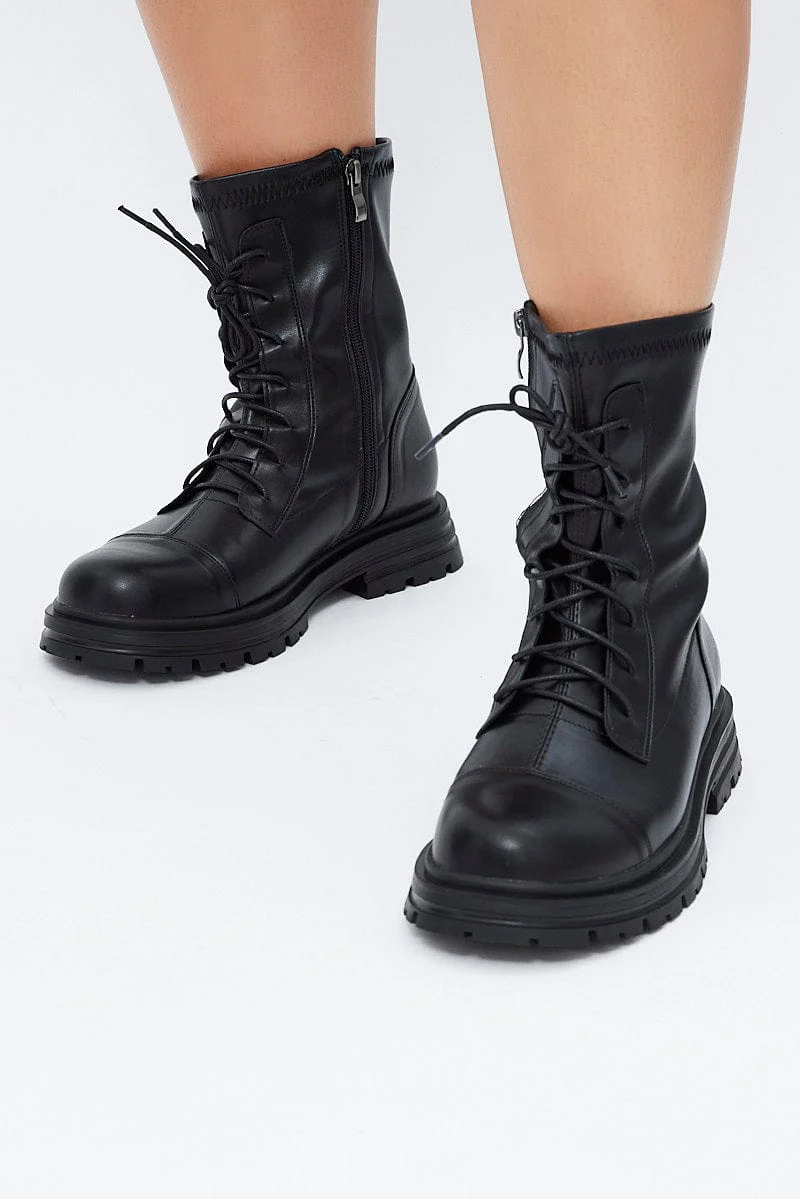 Black Wide Fit Lace Up Ankle Boots - Image 2