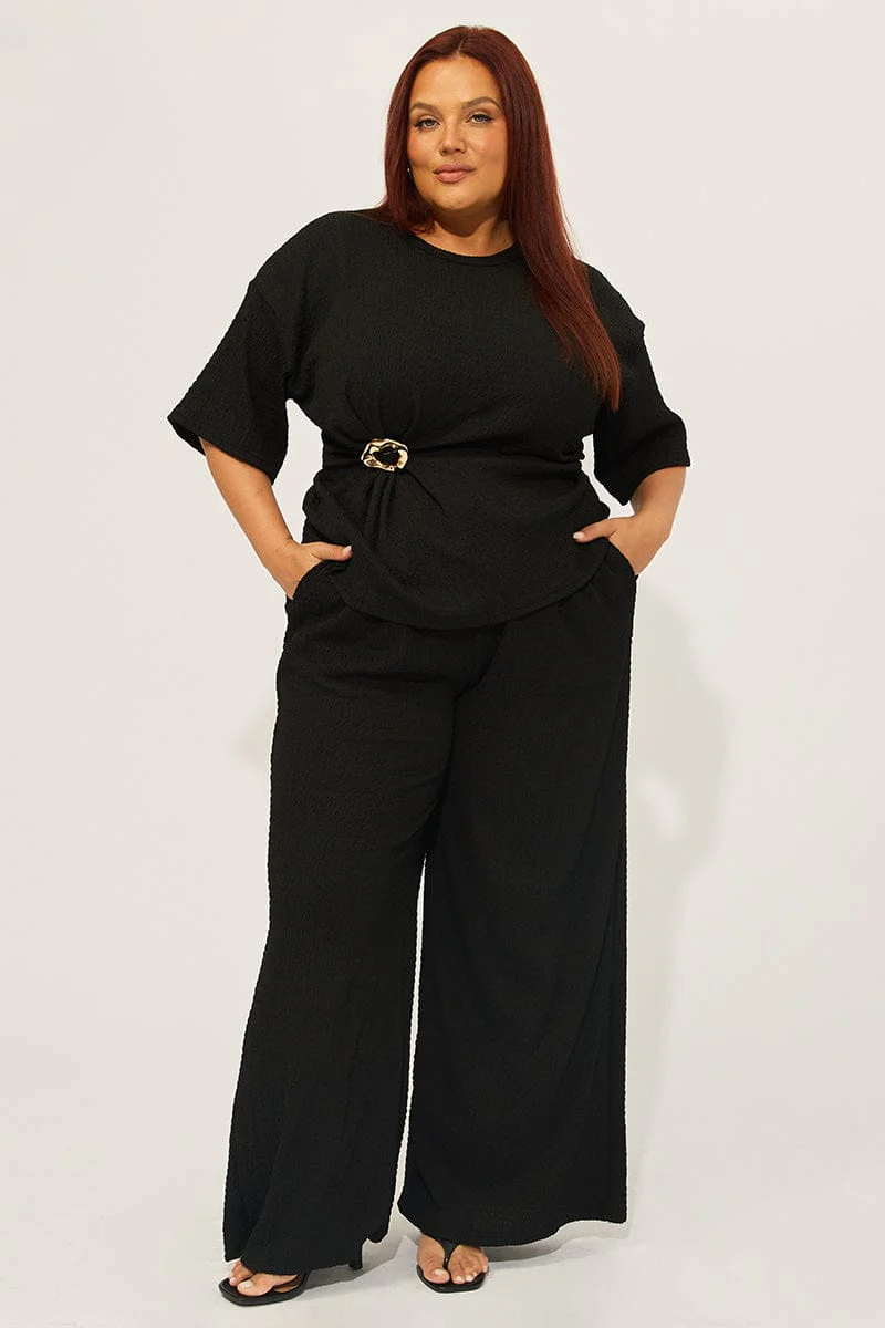 Black Wide Leg Pants Elastic Waist