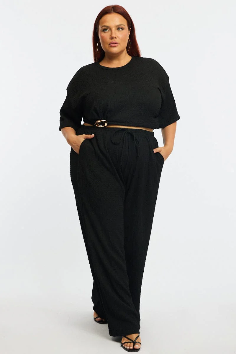 Black Wide Leg Pants Elastic Waist - Image 4