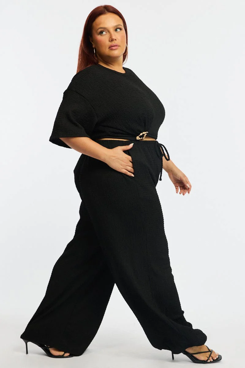 Black Wide Leg Pants Elastic Waist - Image 5