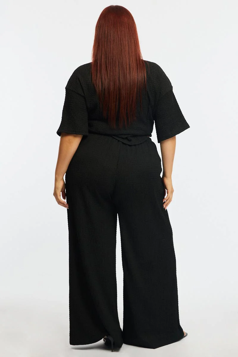 Black Wide Leg Pants Elastic Waist - Image 6
