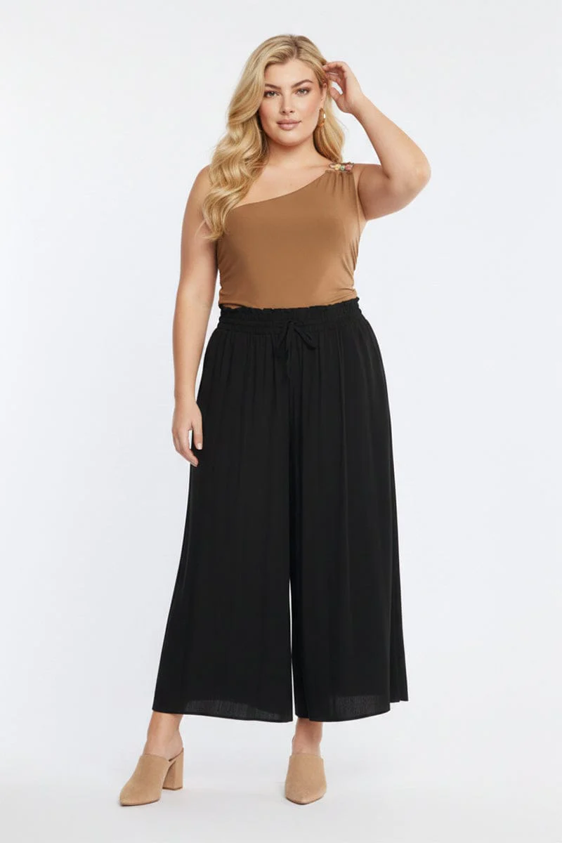 Black Wide Leg Pants Elastic Waist - Image 3