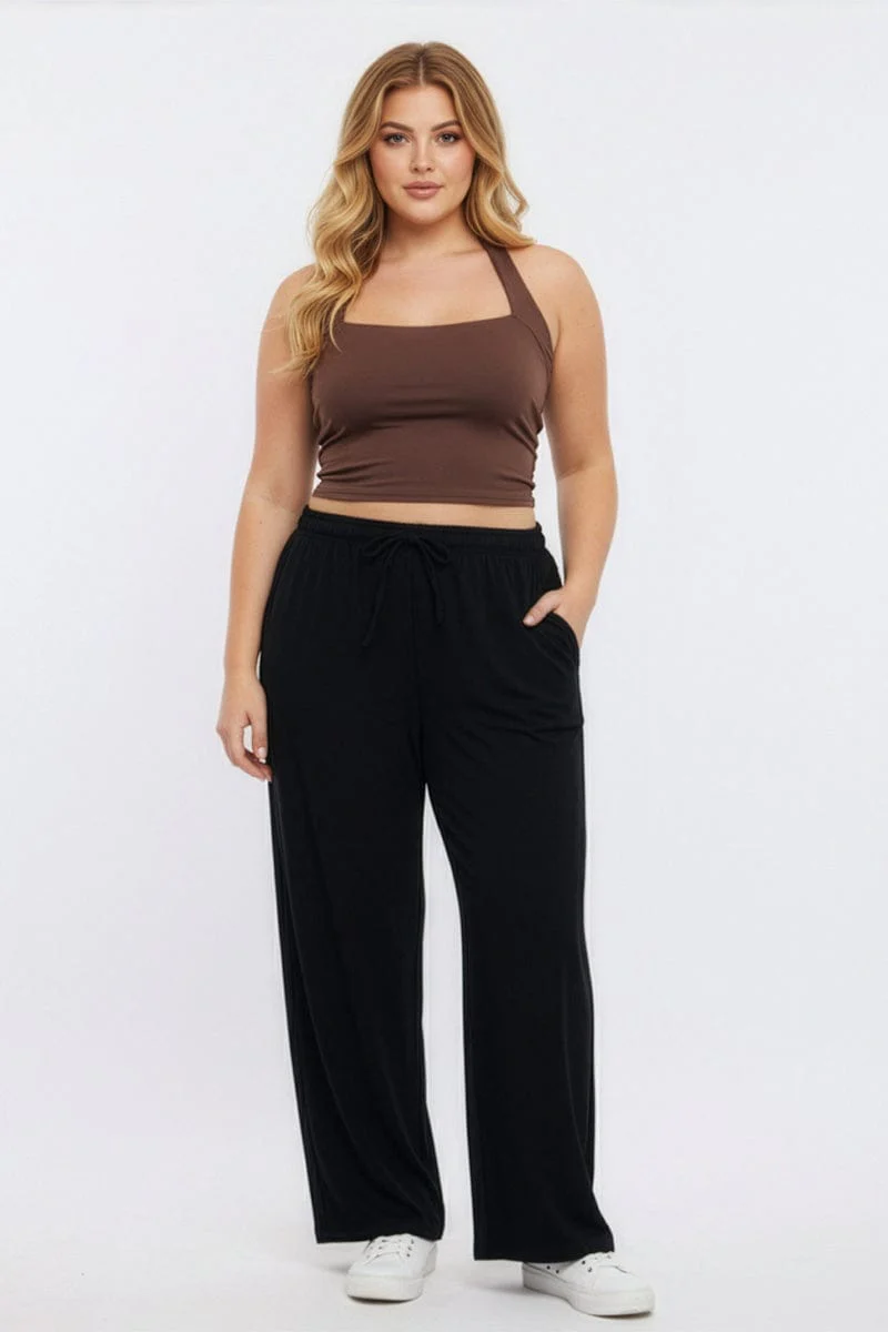Black Wide Leg Pants Elasticated Waist