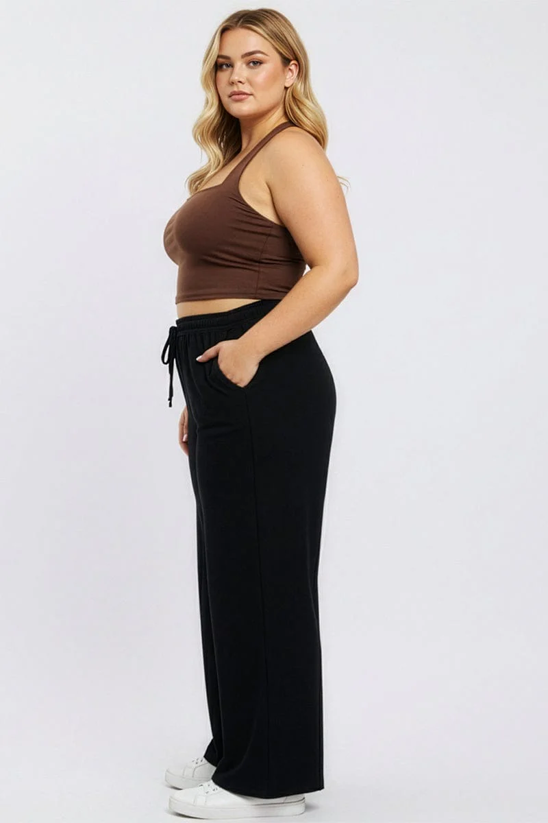 Black Wide Leg Pants Elasticated Waist - Image 2