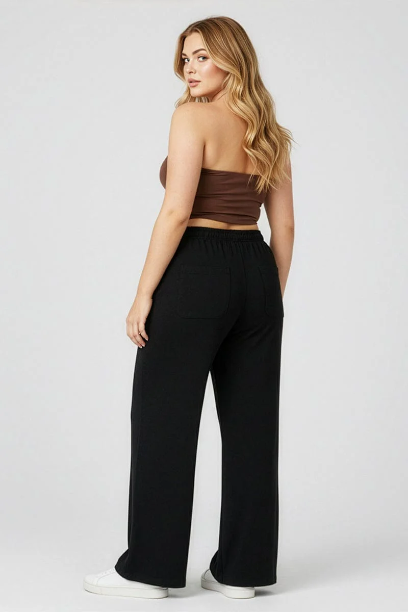 Black Wide Leg Pants Elasticated Waist - Image 3